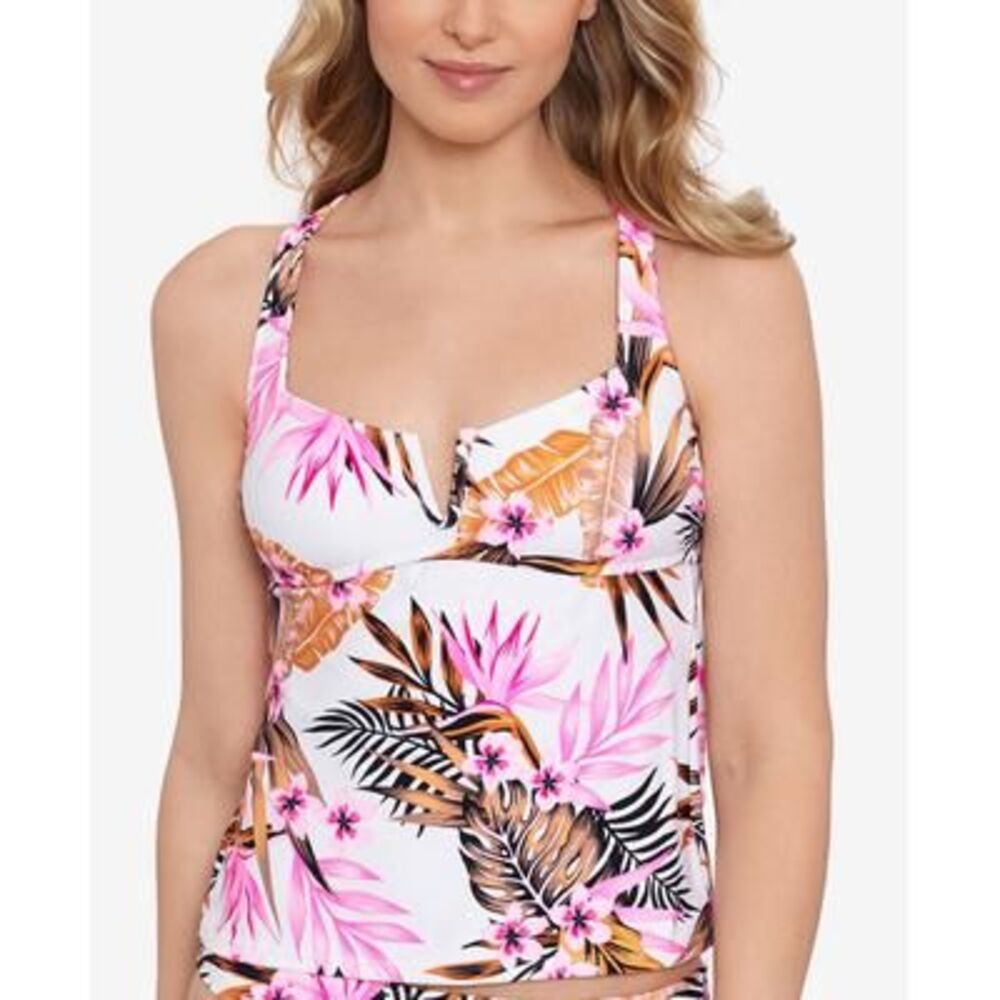 Salt + Cove Tropic Time Printed V-wire Tankini Top In White Multi - M
